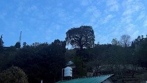 A small, single-story building with a green roof and a water tank on top. - Burans Kot Heritage Home - Ramgarh (Kosiyakutoli)