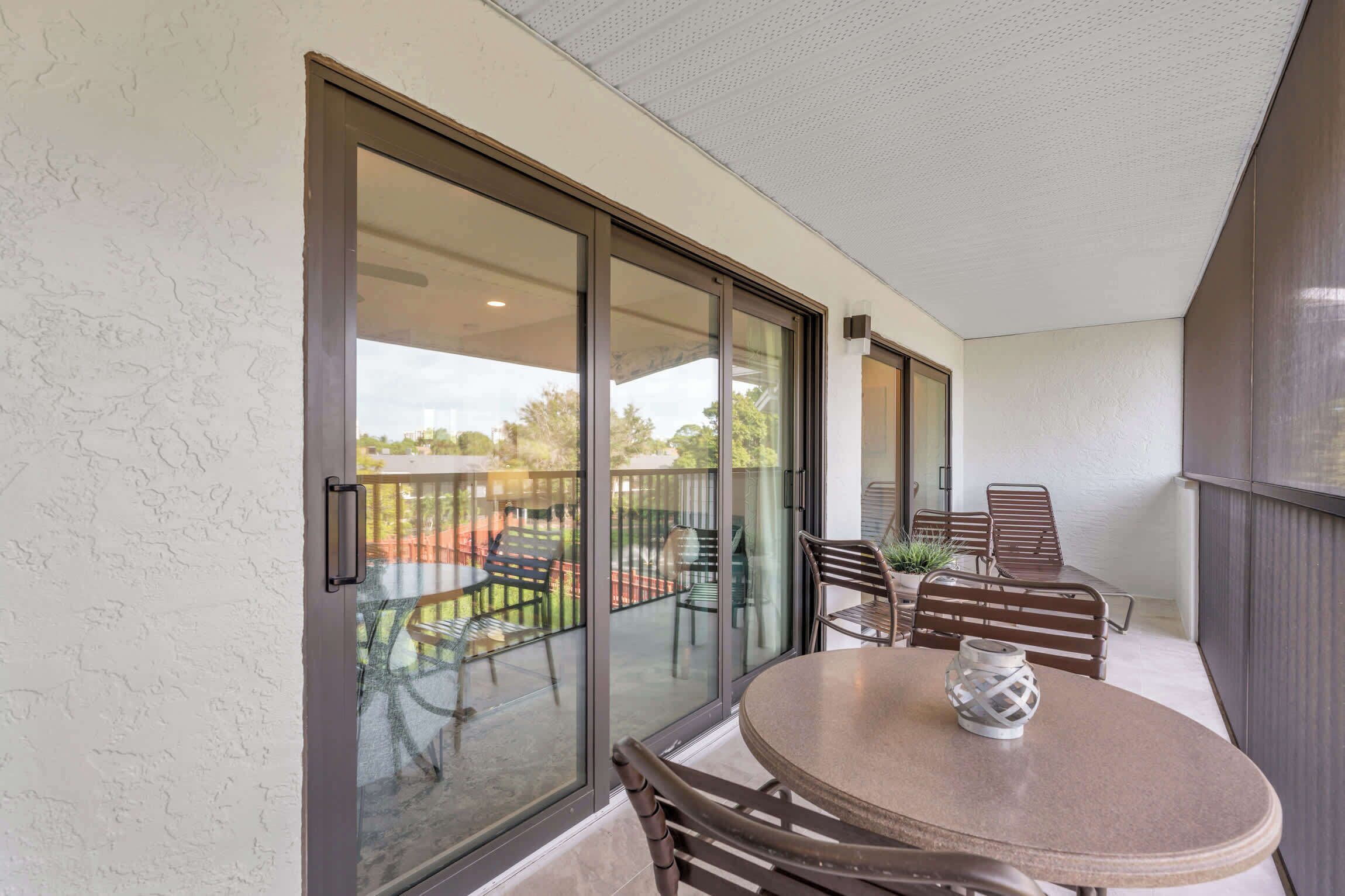 The lanai has 3 access points -from the main bedroom, the family room and the second bedroom 
