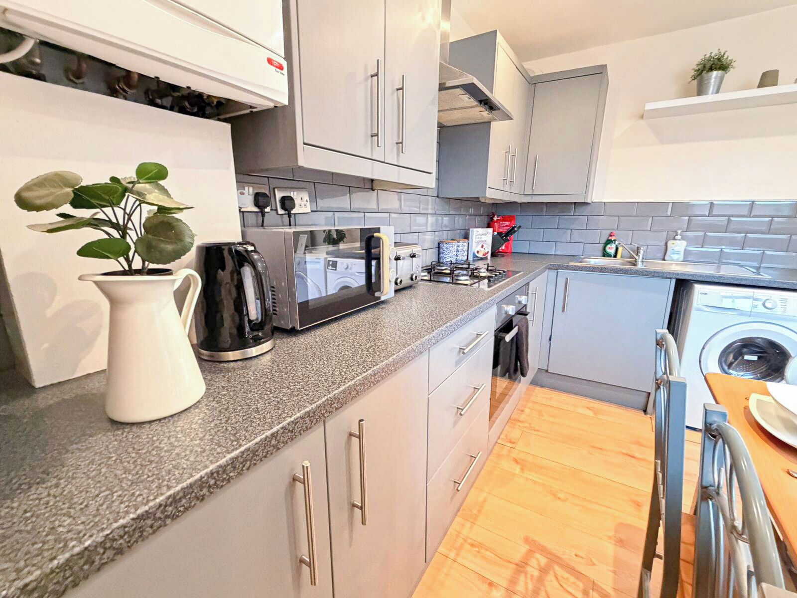 Microwave, oven, stovetop, electric kettle