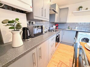 Microwave, oven, stovetop, electric kettle