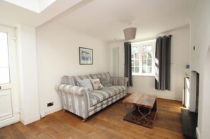 Smart TV, fireplace, DVD player, books