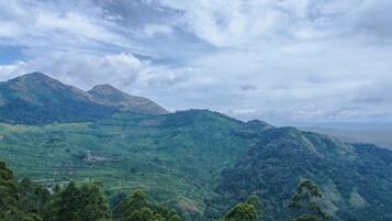 Surrounded by lush greenery and rolling hills, this serene landscape offers breathtaking views of the mountains.