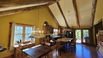 Fridge, dishwasher, coffee/tea maker, cookware/dishes/utensils