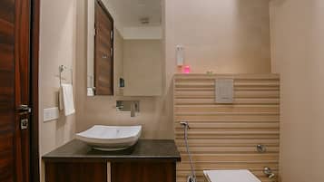 Shower, free toiletries, hair dryer, slippers