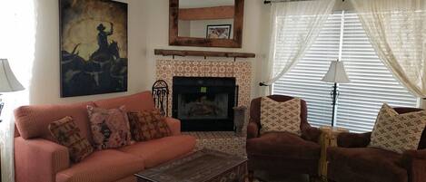 TV, fireplace, DVD player, stereo