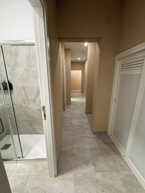 Shower, towels, toilet paper