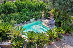 A pool surrounded by lush greenery and potted plants. - Garden Tower Relais Sorrento (Sorrento)