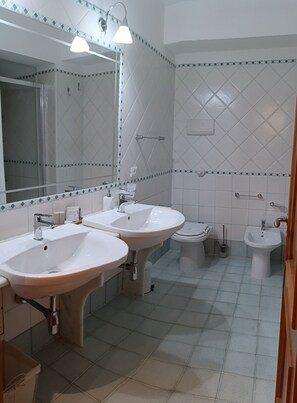 Douche, séchoir à cheveux, bidet, serviettes fournies