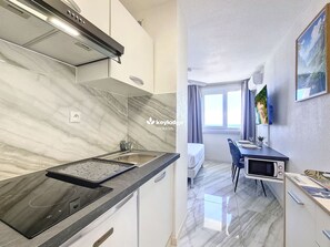 Fridge, microwave, coffee/tea maker, electric kettle