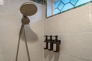 Hair dryer, bidet, towels, soap