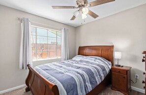 2 bedrooms, desk, iron/ironing board, travel cot