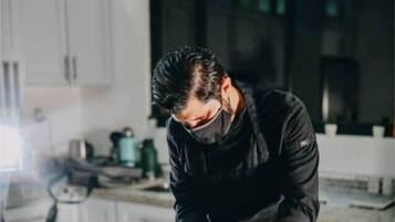 Fridge, microwave, stovetop, cookware/dishes/utensils