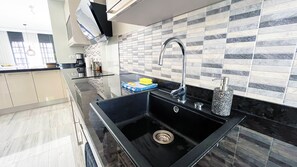 Fridge, microwave, oven, dishwasher