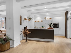 Fridge, oven, dishwasher, cookware/dishes/utensils