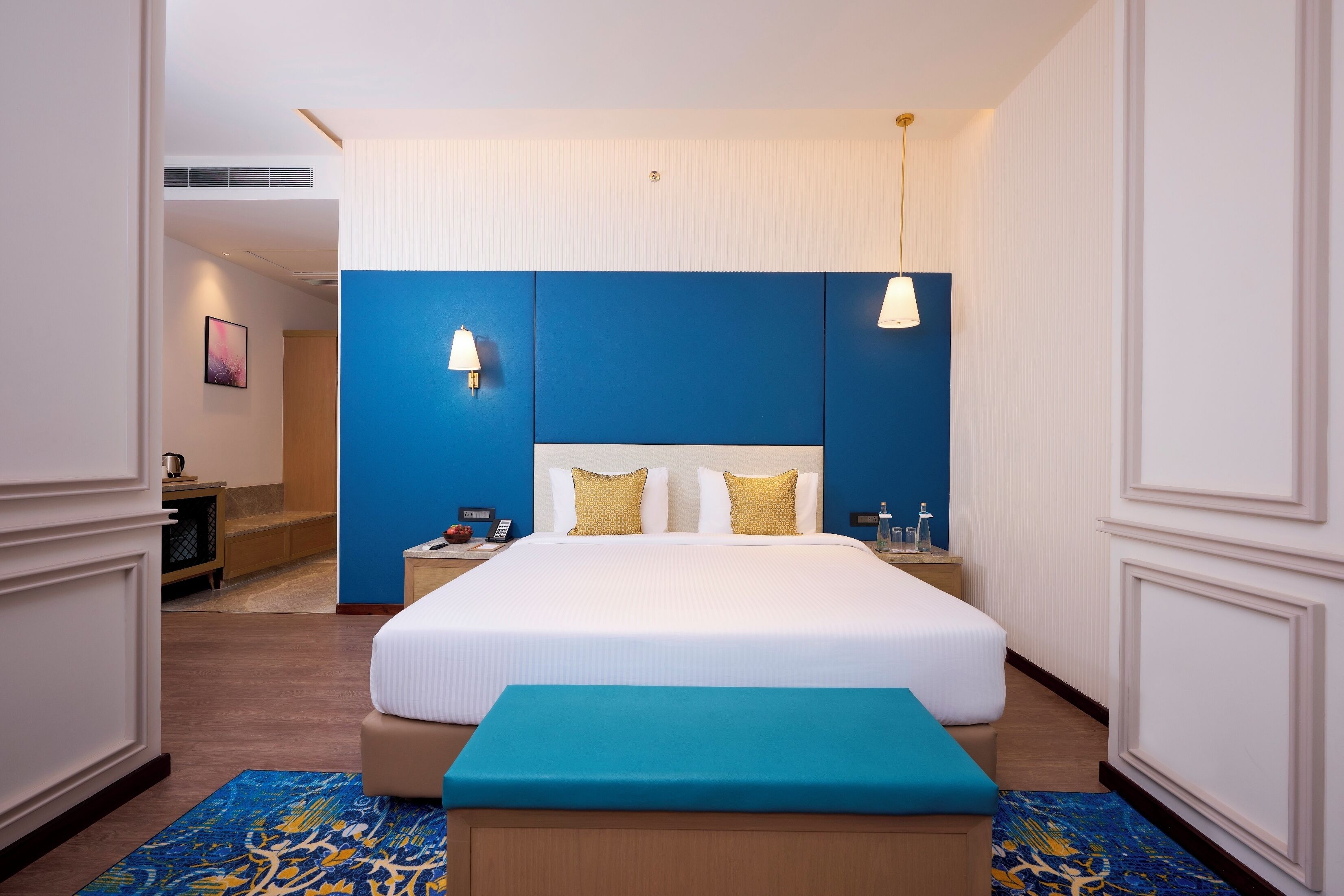 Premium bedding, minibar, desk, laptop workspace