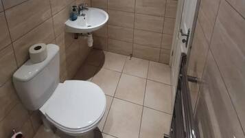 Shower, towels, toilet paper