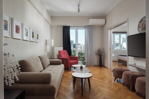 Apartment, Balcony | Living room | 50-inch flat-screen TV with satellite channels - Athenian Heritage Residences (Athens)