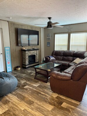 Smart TV, fireplace, video games, books