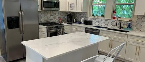 大型冷蔵庫、電子レンジ、オーブン、コンロ