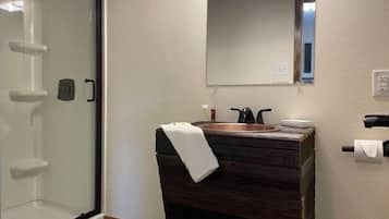Shower, towels, soap, shampoo