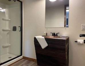Shower, towels, soap, shampoo