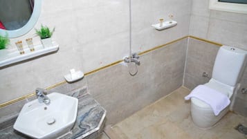 Habitación Confort con 2 camas individuales, vistas a la montaña | Baño | Ducha, artículos de higiene personal gratuitos y secador de pelo