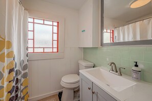 Bathroom features a white toilet, sink with a silver faucet, and a mirror above the sink.
