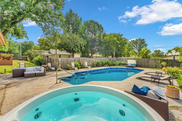 Outdoor pool, a heated pool - The Wreath House. A resort style property located in Manhattan, Kansas. (Manhattan)