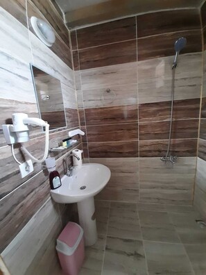 Chambre Standard double ou avec lits jumeaux, vue sur la montagne | Salle de bain | Douche, séchoir à cheveux, pantoufles, serviettes fournies