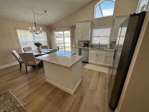 House, Multiple Beds, Pool Access, Pool View | Private kitchen