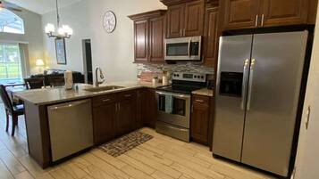 House, Multiple Beds, Pool Access, Pool View | Private kitchen