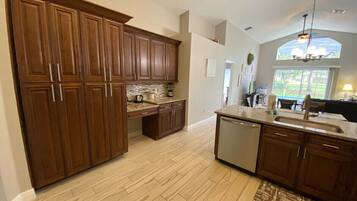 House, Multiple Beds, Pool Access, Pool View | Private kitchen