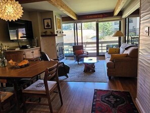 Smart TV, fireplace, DVD player, video library