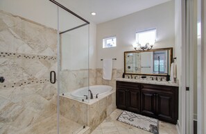 Shower, towels, soap, shampoo