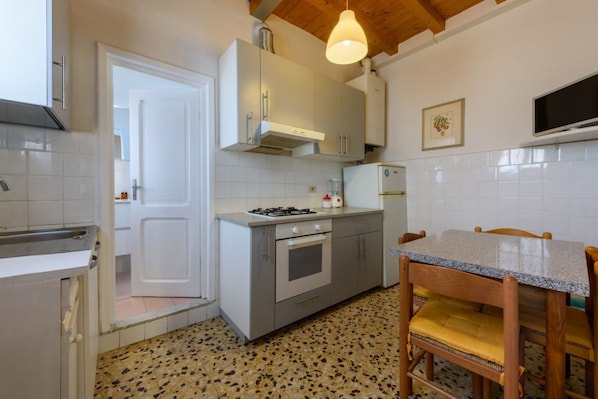Fridge, oven, stovetop, cookware/dishes/utensils