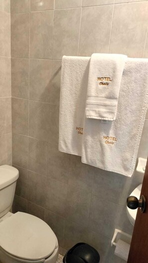Shower, towels, soap, shampoo - Hotel Chely (Ezequiel Montes)