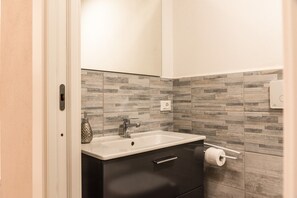 Chuveiro, secador de cabelo, toalhas de banho 