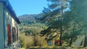 A house with a white exterior and red shutters, surrounded by a grassy yard and a large tree. - Beautiful, large family home (Nant)