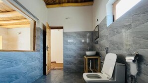 A modern bathroom with a toilet, bidet, and sink. - Hunder Tamarix Resort (Leh)