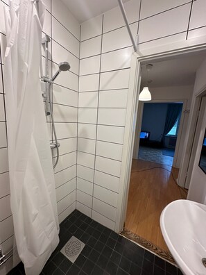 Apartamento | Baño | Ducha, toallas y papel higiénico