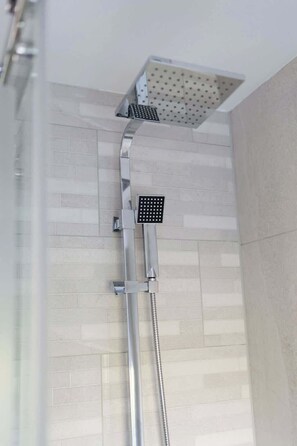 Shower, hair dryer, shampoo
