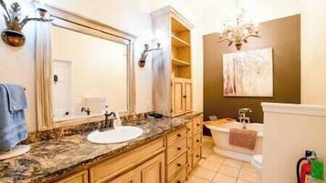 Hair dryer, towels, shampoo