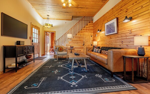 TV connectée, cheminée, médiathèque