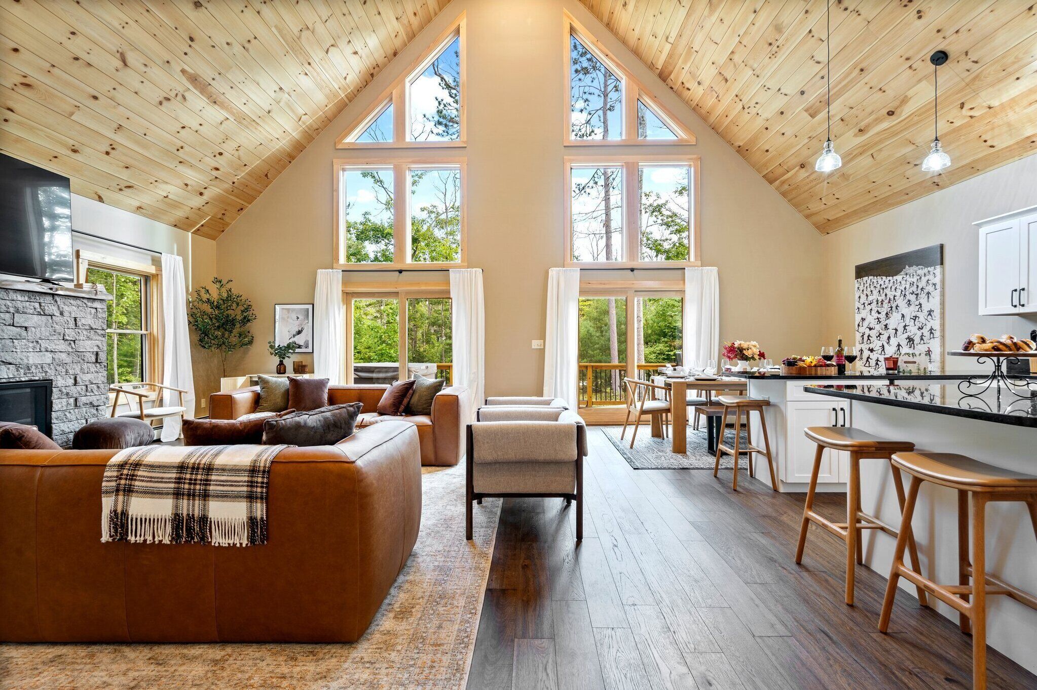 Smart TV, fireplace, table football, books