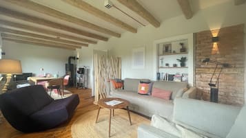 Kamin, DVD-Player, Bücher