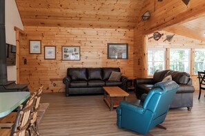 TV, fireplace, DVD player, video library