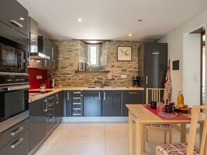 Fridge, microwave, cookware/dishes/utensils
