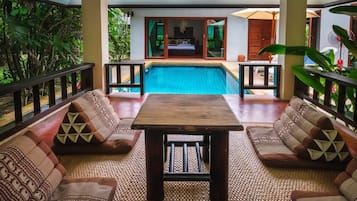 Luxury Suite, Pool View | Desk, laptop workspace, free WiFi