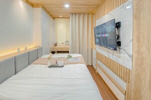 Deluxe-stúdíóíbúð (twin) | Ókeypis þráðlaus nettenging, rúmföt