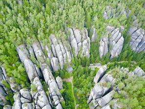 A forested area with prominent rock formations. - Green Valley Park Stárkov 10 by Interhome (Stárkov)